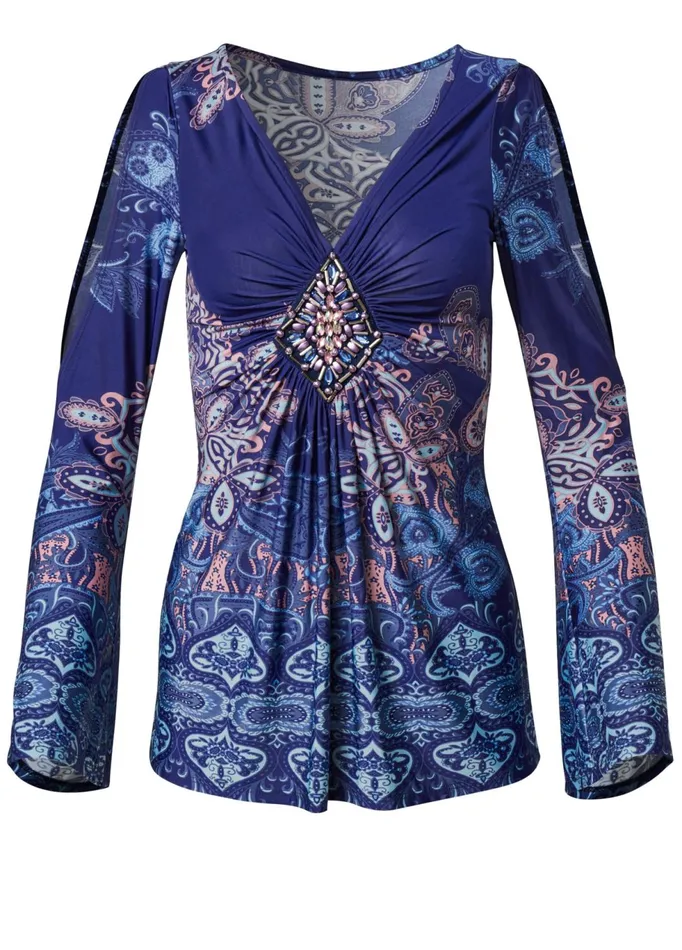 EMBELLISHED PAISLEY TOP Navy Multi Women VENUS Night Out Tops