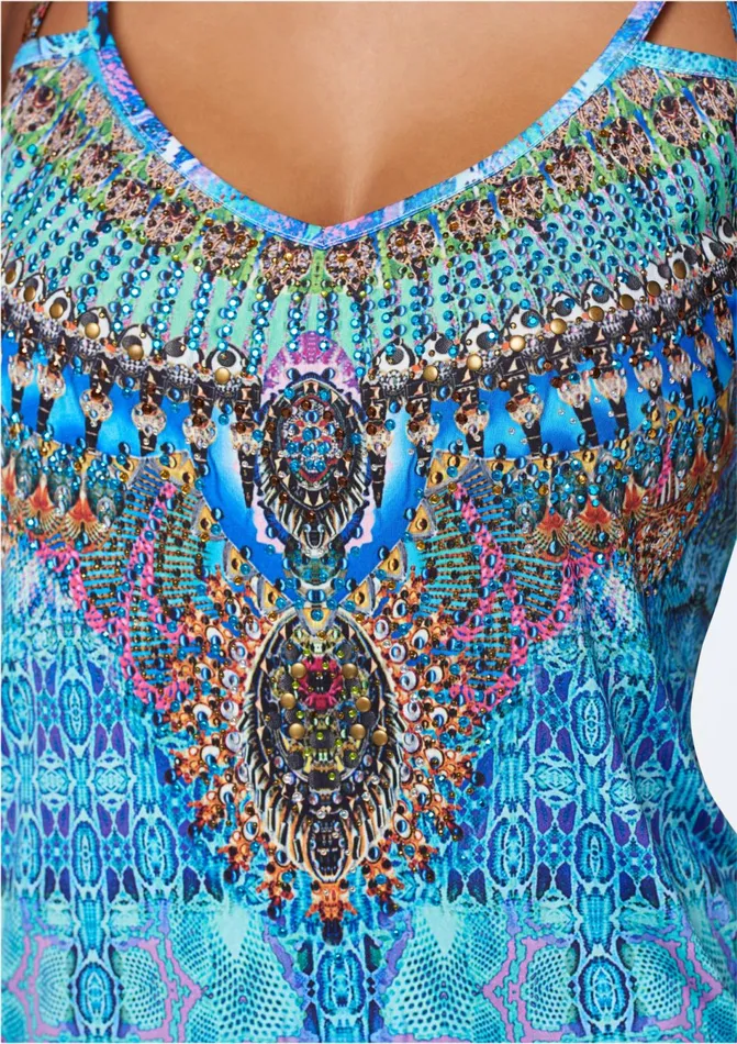 EMBELLISHED PRINT TANK TOP Blue Multi Women VENUS Casual Tops