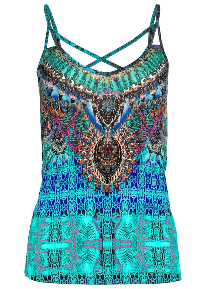 EMBELLISHED PRINT TANK TOP Blue Multi Women VENUS Casual Tops