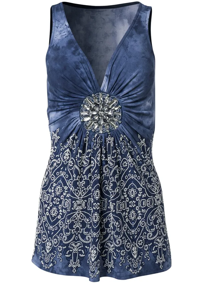 EMBELLISHED PRINT TOP Navy Multi Women VENUS Night Out Tops