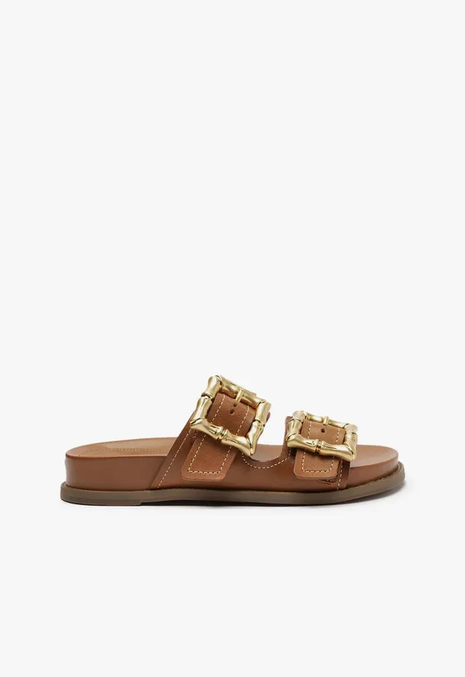 Enola Sporty Leather Sandal New Wood Women Schutz Shoes Mules