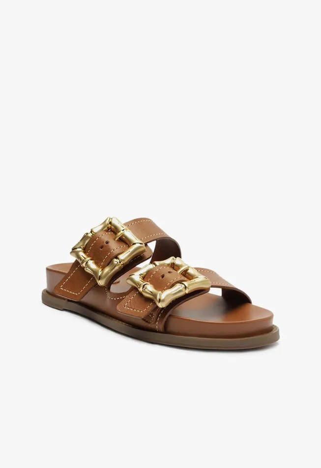 Enola Sporty Leather Sandal New Wood Women Schutz Shoes Mules