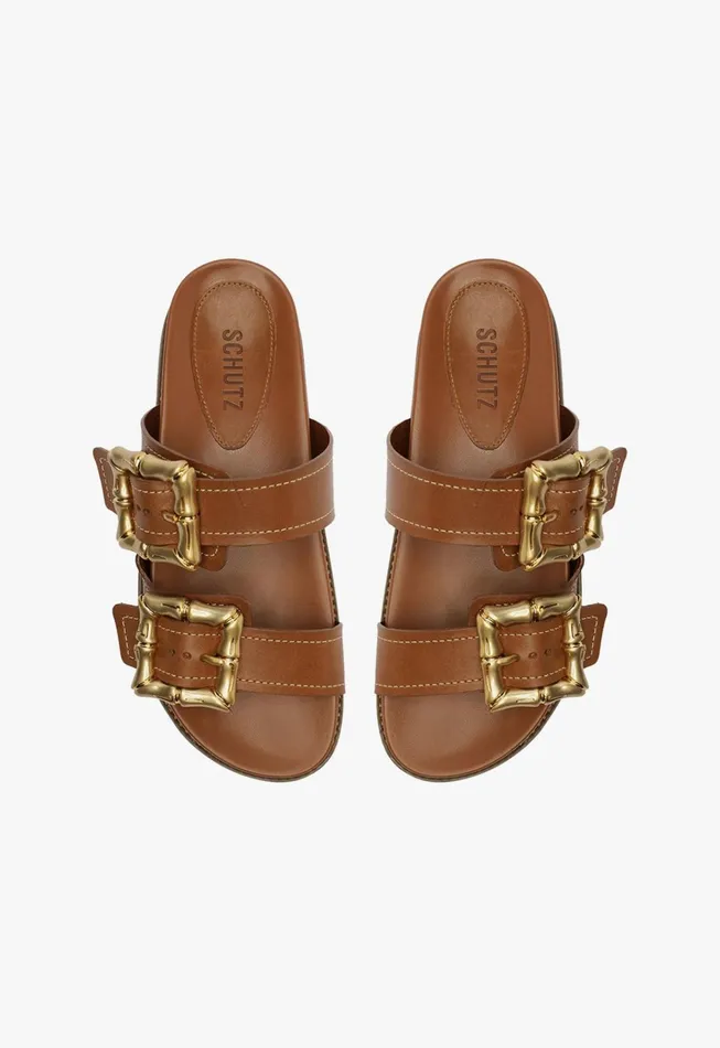 Enola Sporty Leather Sandal New Wood Women Schutz Shoes Mules