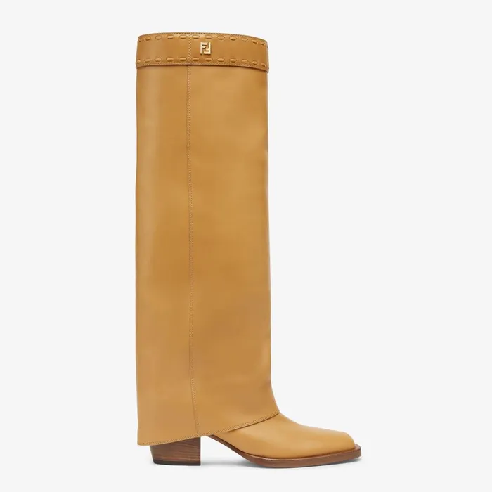 Fendi Boots and Ankle Boots Fendi Show Beige Leather Highheeled Boots 8211 Women