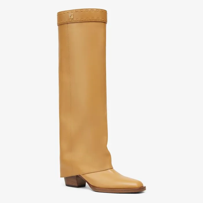 Fendi Boots and Ankle Boots Fendi Show Beige Leather Highheeled Boots 8211 Women