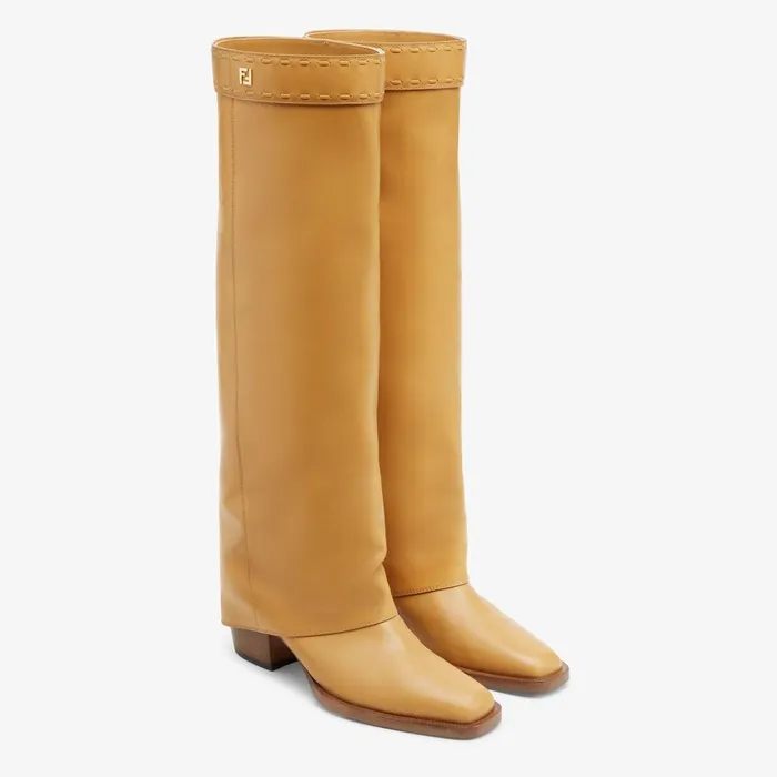 Fendi Boots and Ankle Boots Fendi Show Beige Leather Highheeled Boots 8211 Women