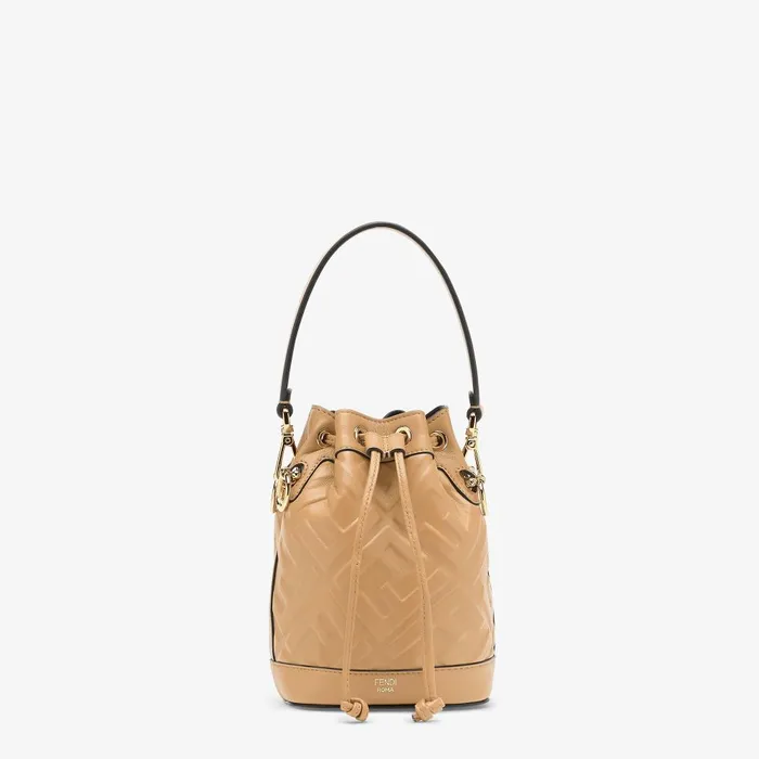 Fendi Bucket Bags Mon Tresor Beige Leather Minibag 8211 Women