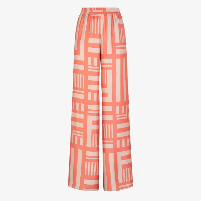 Fendi Coordinated Sets Pants Salmon Pink Printed Silk Pants 8211 Women