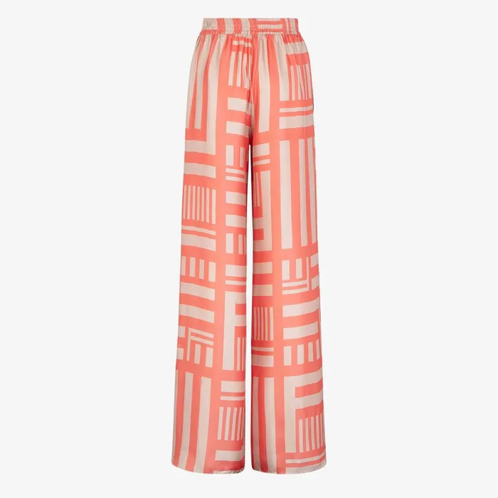 Fendi Coordinated Sets Pants Salmon Pink Printed Silk Pants 8211 Women