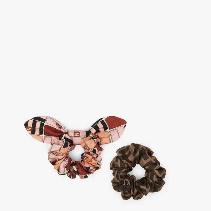 Fendi Hair Accessories Hair Ties Set Of Two Multicolor Silk Hair Ties 8211 Women