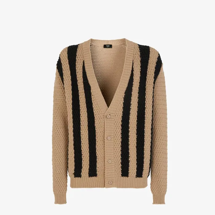 Fendi Knitwear Cardigan Brown Pequin Crochet Cardigan 8211 Men