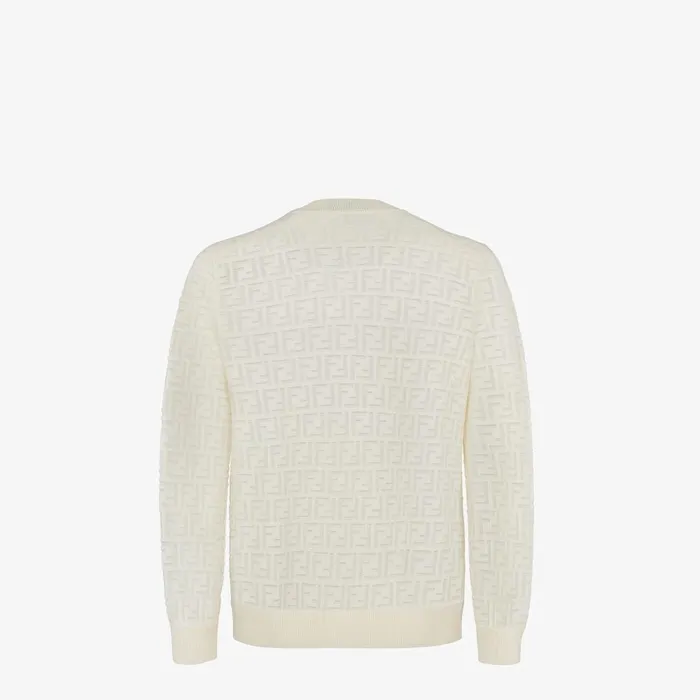 Fendi Knitwear Sweater White Wool And FF Nylon Pullover 8211 Men