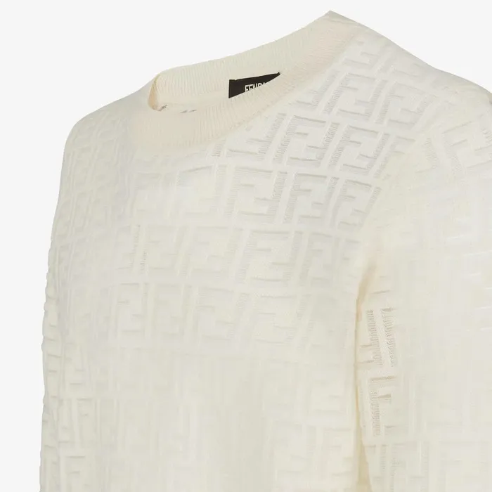 Fendi Knitwear Sweater White Wool And FF Nylon Pullover 8211 Men