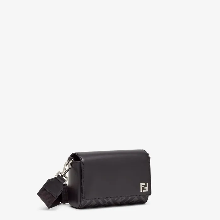 Fendi Messenger Bags FF Squared Compact Bag Black Leather And Black FF Canvas Bag 8211 Men