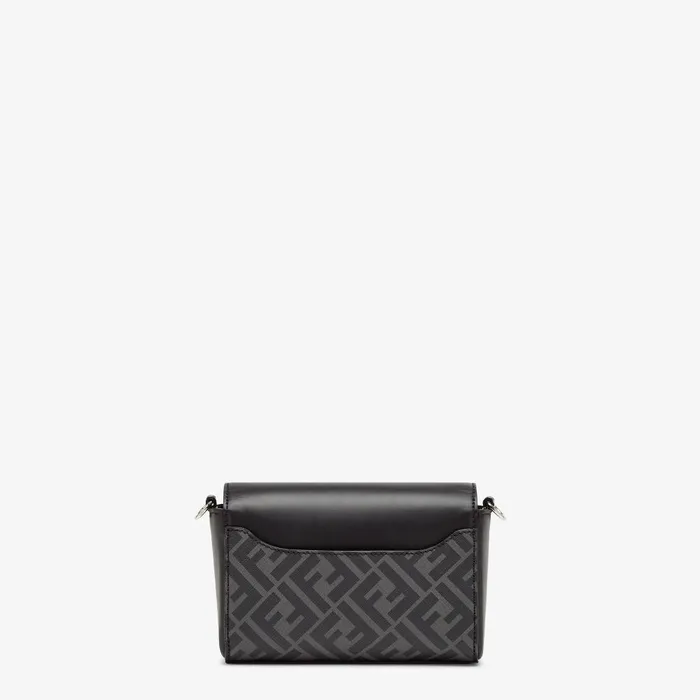 Fendi Messenger Bags FF Squared Compact Bag Black Leather And Black FF Canvas Bag 8211 Men