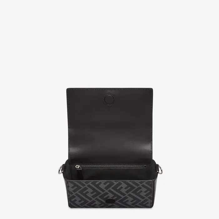 Fendi Messenger Bags FF Squared Compact Bag Black Leather And Black FF Canvas Bag 8211 Men