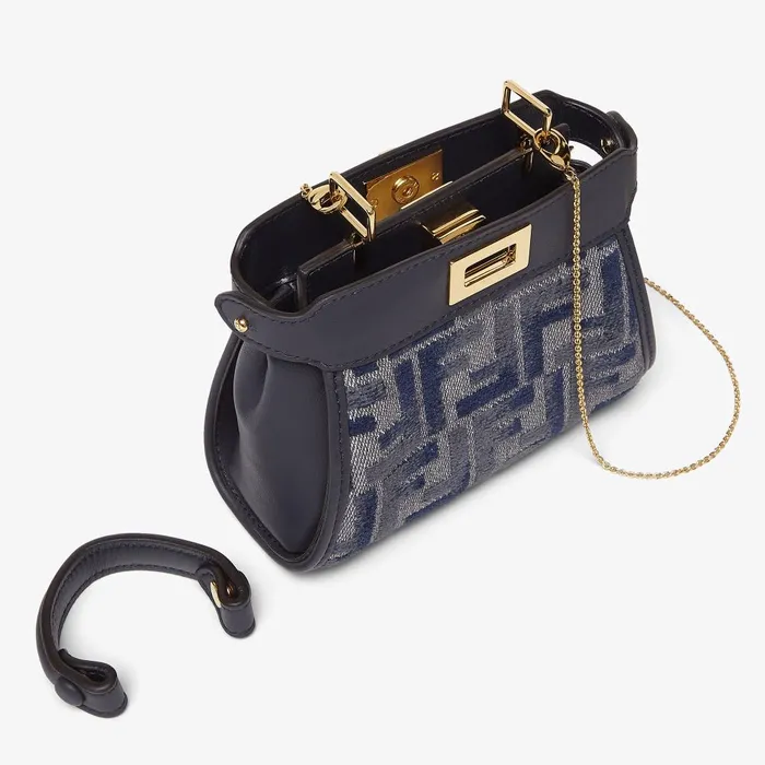 Fendi Miniature Bags Nano Peekaboo Dark Blue FF Chenille Miniature Bag 8211 Women
