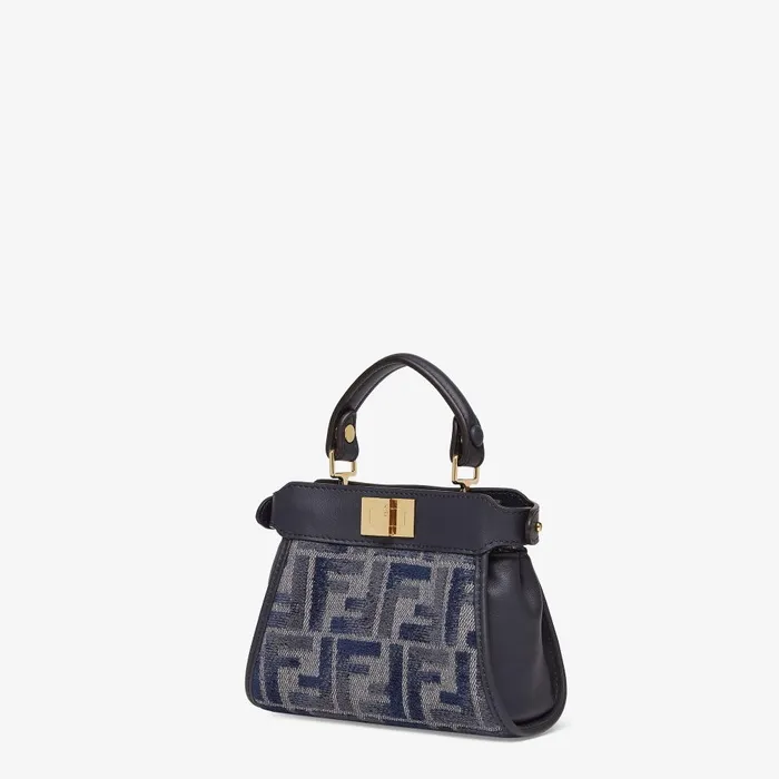 Fendi Miniature Bags Nano Peekaboo Dark Blue FF Chenille Miniature Bag 8211 Women