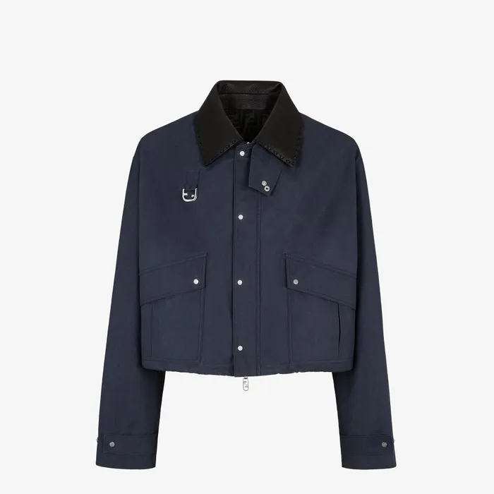 Fendi Outerwear Blouson Blue Waxed Cotton Blouson 8211 Men