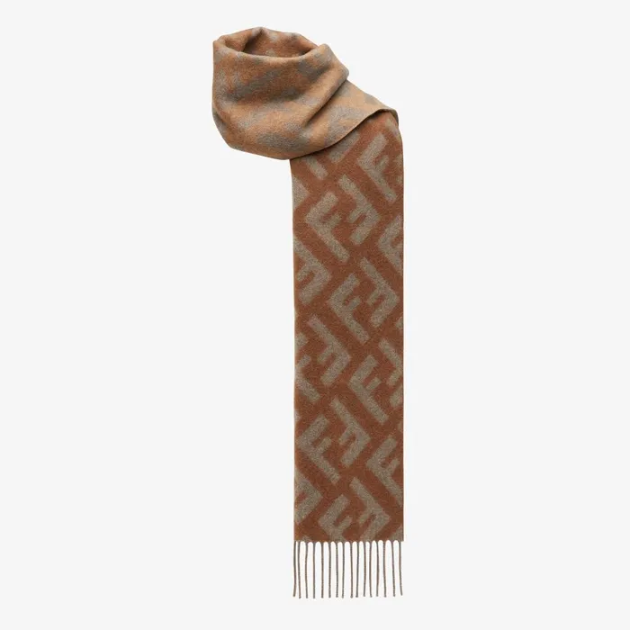 Fendi Scarves and Ponchos FF Scarf Brown Wool And Cashmere Scarf 8211 Women
