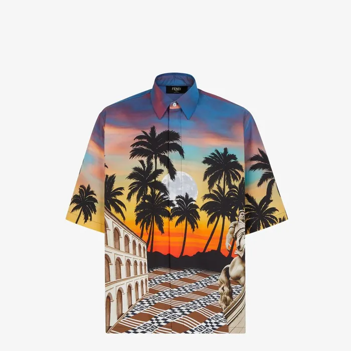 Fendi Shirts Shirt Multicolored Printed Poplin Shirt 8211 Men