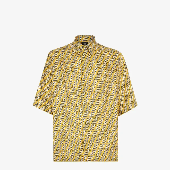 Fendi Shirts Shirt Yellow FF Labyrinth Silk Shirt 8211 Men