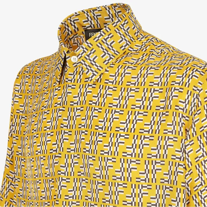 Fendi Shirts Shirt Yellow FF Labyrinth Silk Shirt 8211 Men