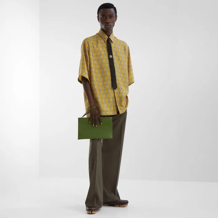 Fendi Shirts Shirt Yellow FF Labyrinth Silk Shirt 8211 Men