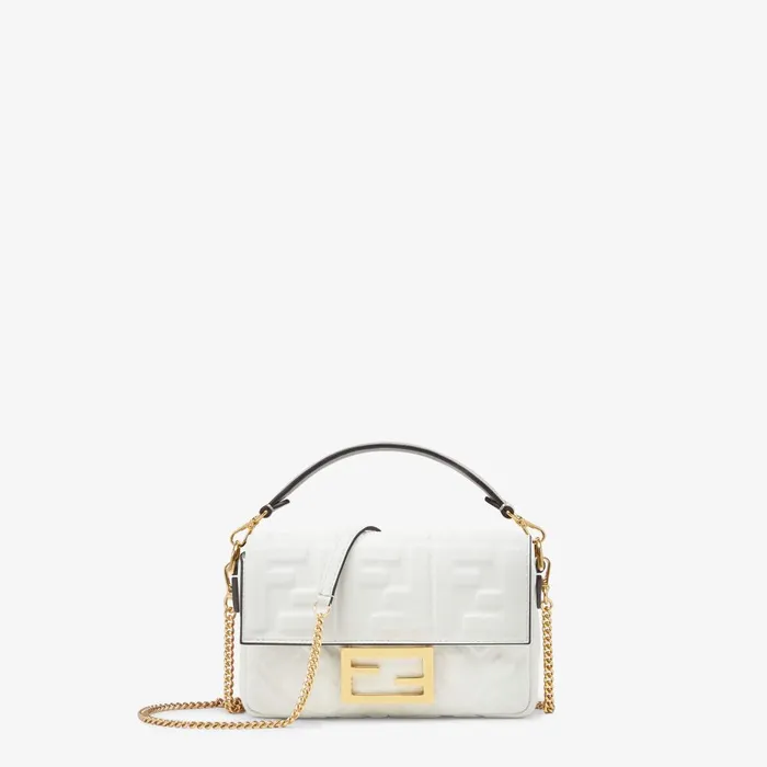 Fendi Shoulder and Crossbody Bags Baguette Mini White Nappa Leather Bag With FF Motif 8211 WomenKids Fendi Shoulder and Crossbody Bags Baguette Mini White Nappa Leather Bag With FF Motif 8211 WomenKids