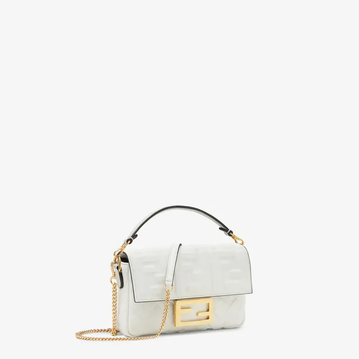 Fendi Shoulder and Crossbody Bags Baguette Mini White Nappa Leather Bag With FF Motif 8211 WomenKids