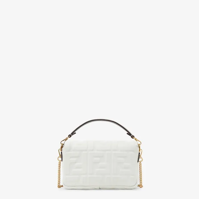 Fendi Shoulder and Crossbody Bags Baguette Mini White Nappa Leather Bag With FF Motif 8211 WomenKids