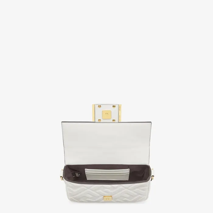 Fendi Shoulder and Crossbody Bags Baguette Mini White Nappa Leather Bag With FF Motif 8211 WomenKids