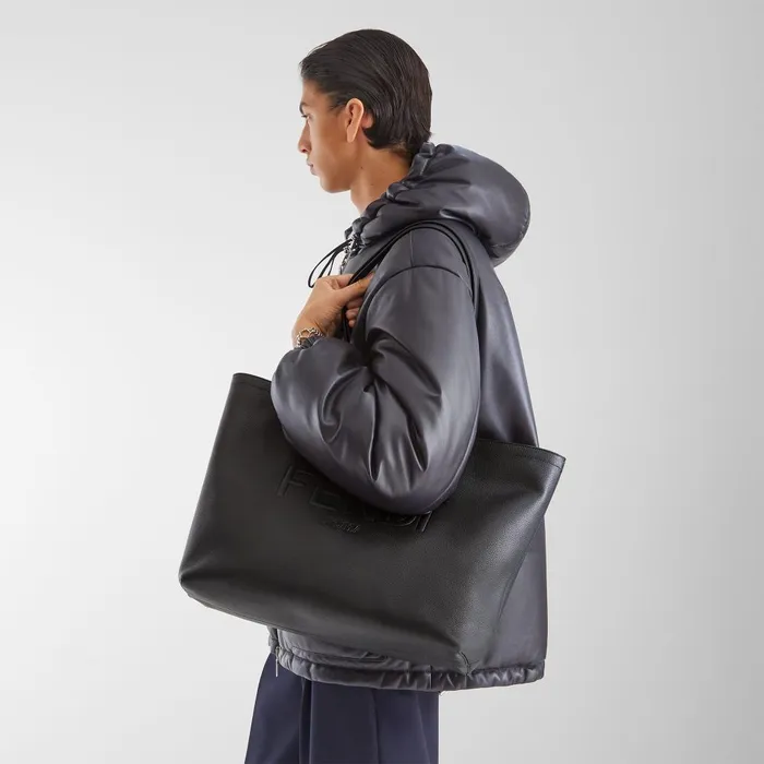 Fendi Tote Bags Fendi Roma Leather Shopper Black Leather Bag 8211 Men