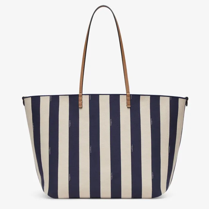 Fendi Tote Bags Large Roll Reversible Shopper In Pequin Striped And Midnight Blue FF Fabric 8211 Women