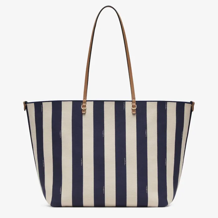 Fendi Tote Bags Large Roll Reversible Shopper In Pequin Striped And Midnight Blue FF Fabric 8211 Women
