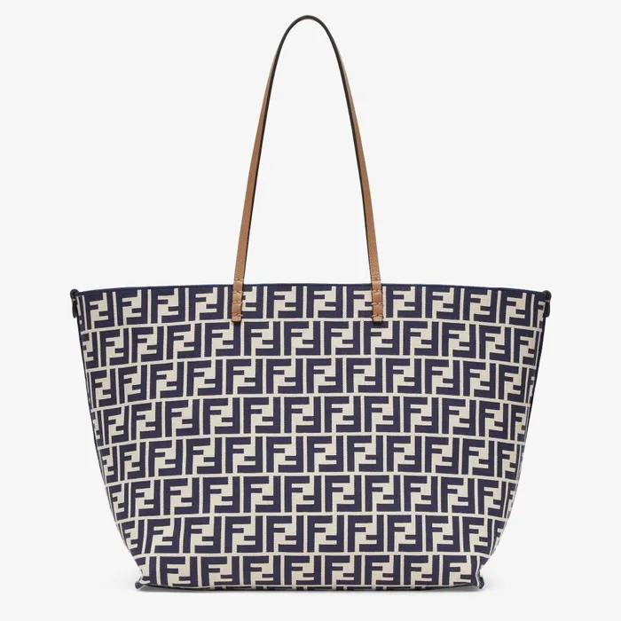 Fendi Tote Bags Large Roll Reversible Shopper In Pequin Striped And Midnight Blue FF Fabric 8211 Women