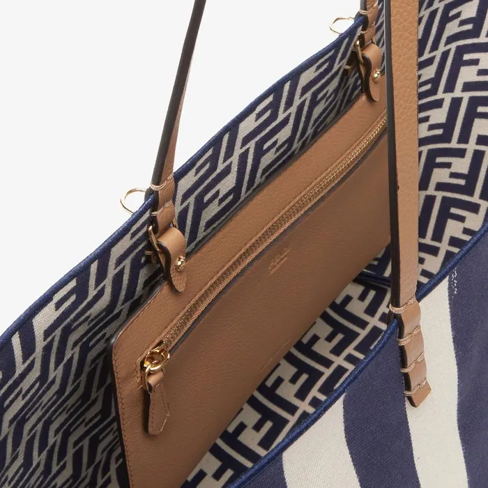 Fendi Tote Bags Large Roll Reversible Shopper In Pequin Striped And Midnight Blue FF Fabric 8211 Women