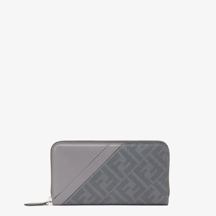 Fendi Wallets Fendi Diagonal Zip Around Gray FF Canvas Wallet 8211 Men