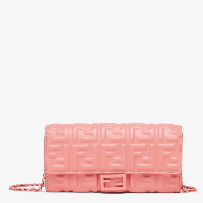 Fendi Wallets On Chain Baguette Continental Wallet With Chain Pink Nappa Leather Wallet 8211 Women