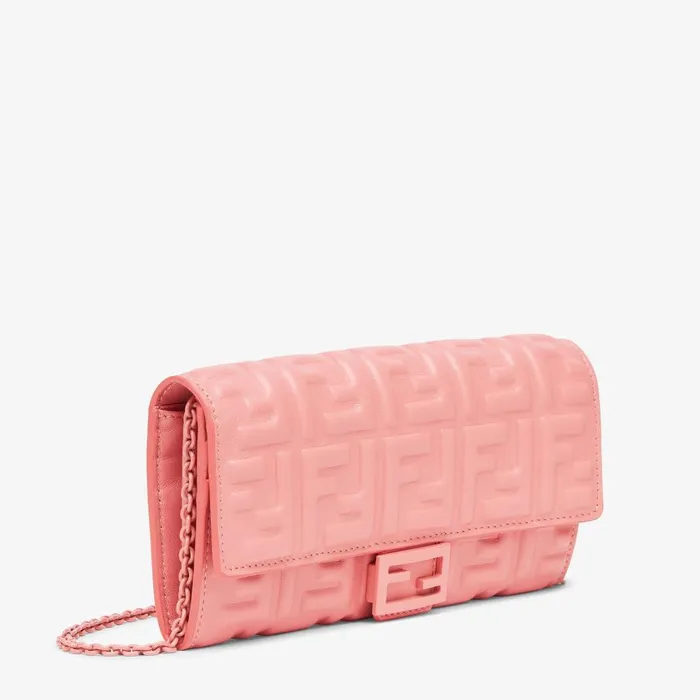 Fendi Wallets On Chain Baguette Continental Wallet With Chain Pink Nappa Leather Wallet 8211 Women