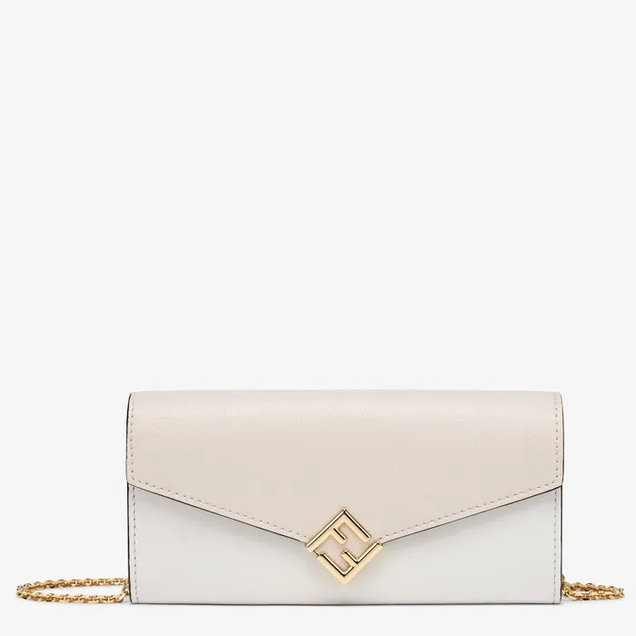Fendi Wallets On Chain FF Diamonds Continental With Chain White Leather Wallet 8211 Women