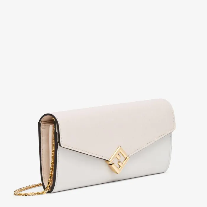 Fendi Wallets On Chain FF Diamonds Continental With Chain White Leather Wallet 8211 Women