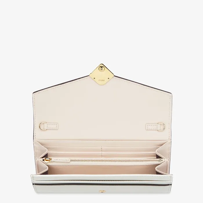 Fendi Wallets On Chain FF Diamonds Continental With Chain White Leather Wallet 8211 Women