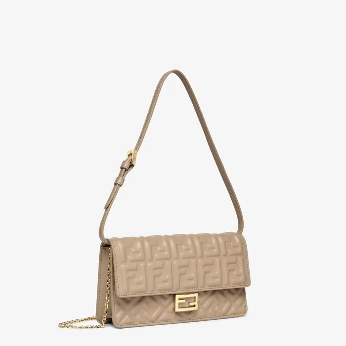 Fendi Wallets On Chain Wallet On Chain Baguette Dove Gray Nappa Leather Wallet With FF Motif 8211 Women