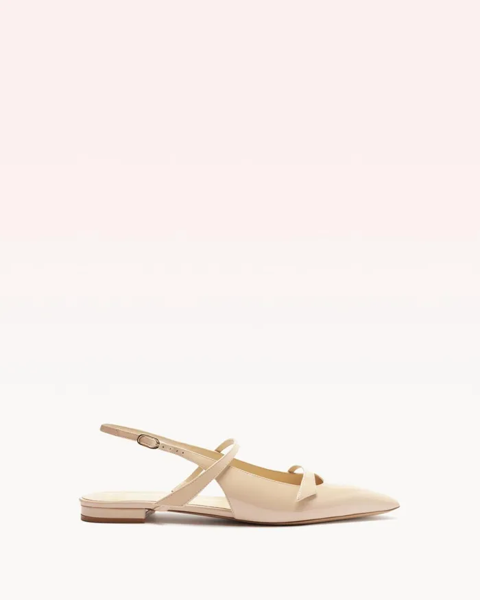 Flats Women Alexandre Birman Alexandre Birman Leather Flat Slingback Pointed Toe Slingback Slingback Flat Pumps Beige Semolina