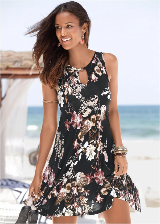 FLORAL PRINTED CASUAL DRESS Black Multi Women VENUS Sundresses