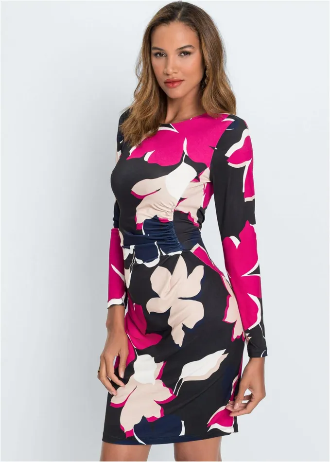 FLORAL PRINTED DRESS Black Multi Women VENUS Midi Dresses