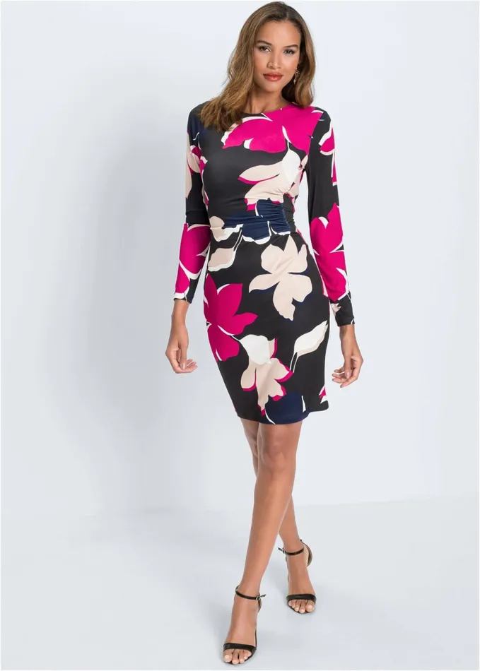 FLORAL PRINTED DRESS Black Multi Women VENUS Midi Dresses