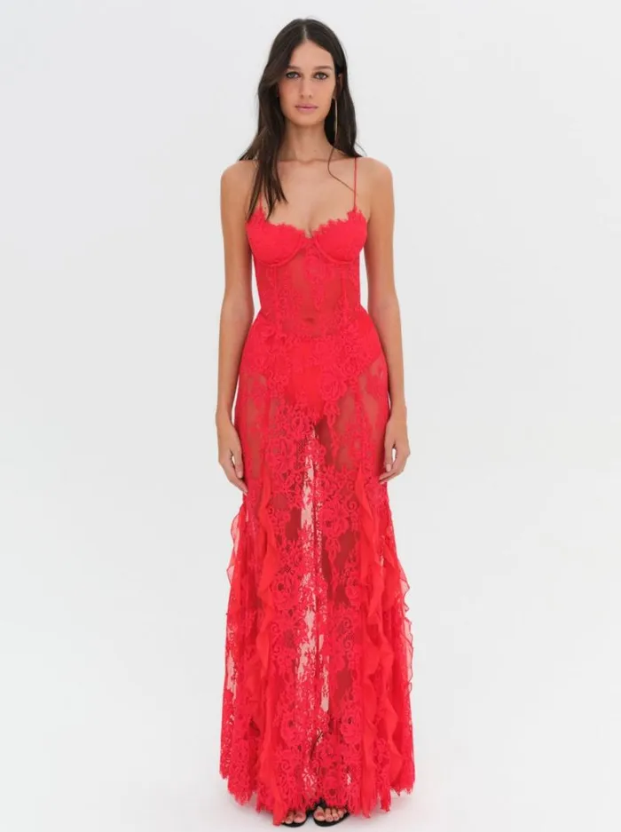 For Love and Lemons Dresses Shirley Lace Maxi Dress Red 8211 Women For Love and Lemons Dresses Shirley Lace Maxi Dress Red 8211 Women