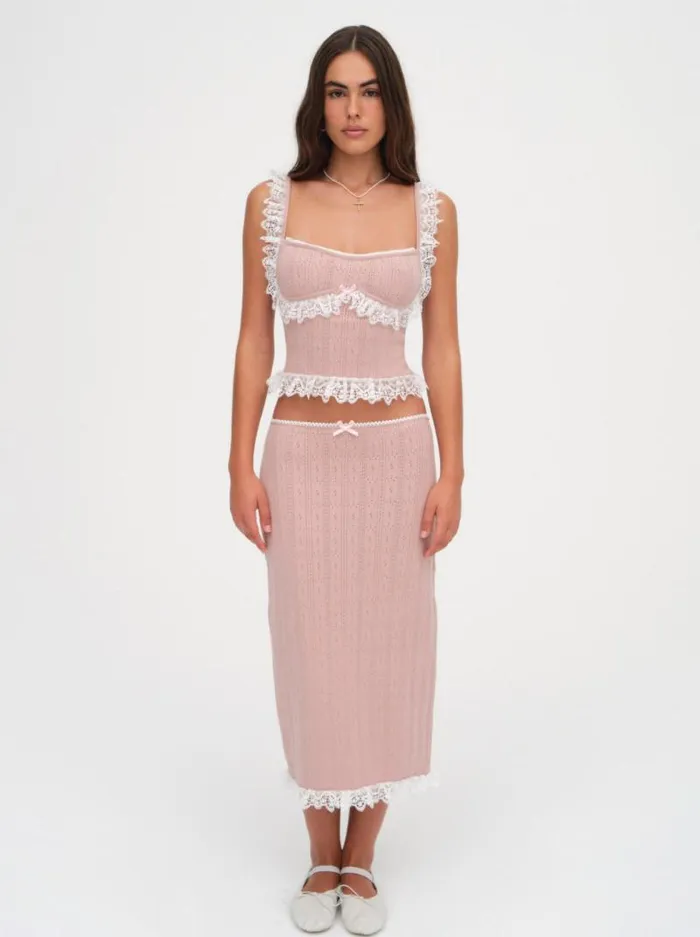 For Love and Lemons Knitwear Andy Knit Midi Skirt Pink 8211 Women